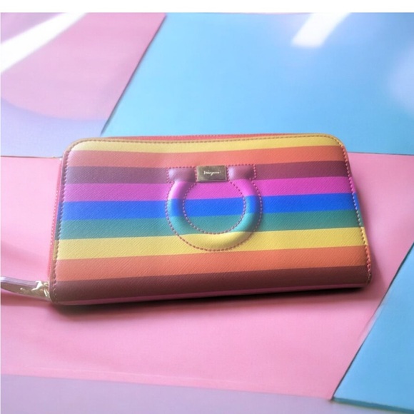 Salvatore Ferragamo Gancini rainbow long Wallet EUC - Picture 3 of 16